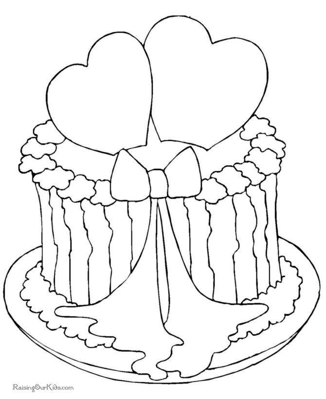 Valentine cake coloring picture
